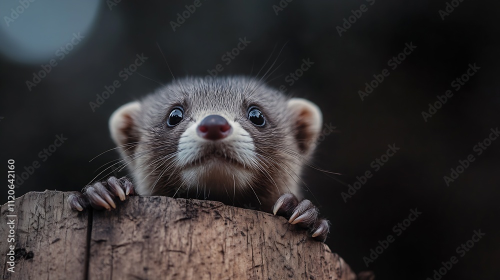 Adorable Ferret Peeking Over a Wooden Log in a Natural Setting : Generative AI Adorable Ferret Peeking Over a Wooden Log in a Natural Setting : Generative AI