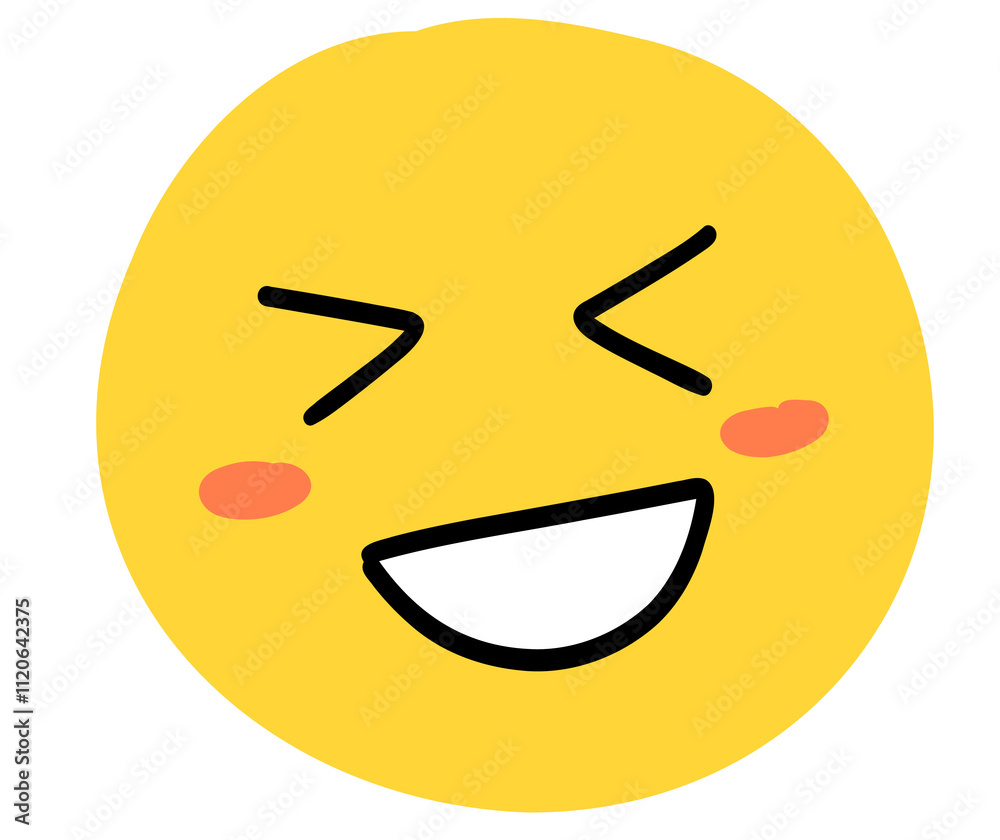 Obraz premium Cute happy blush doodle wink smiley emoji emoticon smile yellow png transparent digital planner sticker cut out clipart