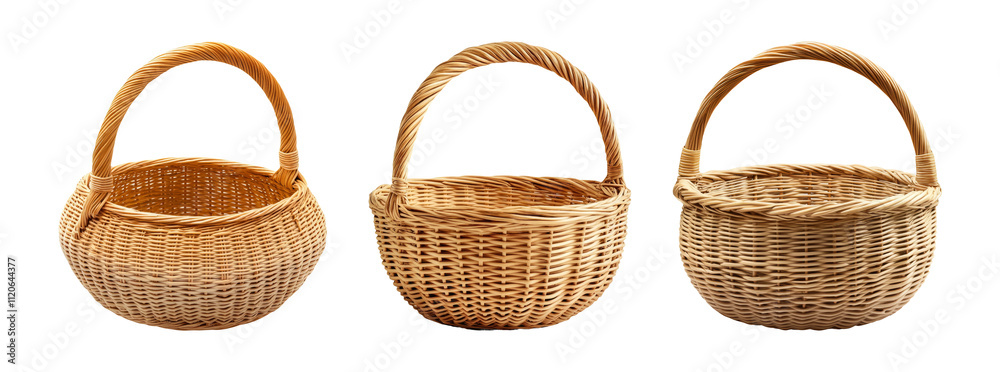 Variety of Woven Baskets on Transparent Background Variety of Woven Baskets on Transparent Background