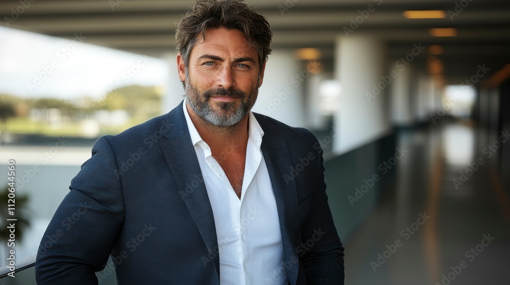 Senior businessman consultant captured in a modern office building looking confidently at the camera with a genuine smile symbolizing trust and expertise Senior businessman consultant captured in a modern office building looking confidently at the camera with a genuine smile symbolizing trust and expertise