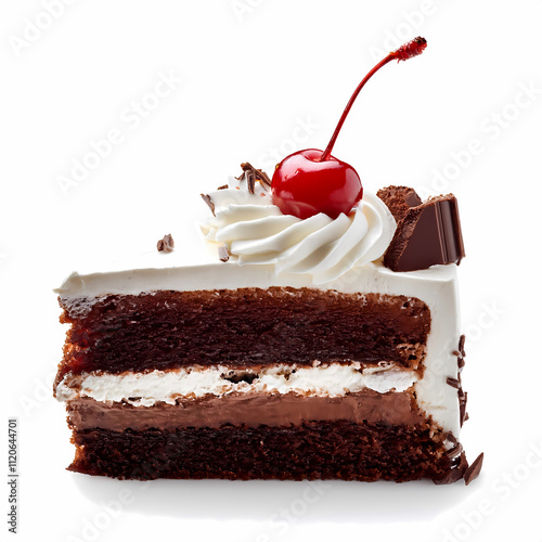 Delicious Chocolate Cake Slice with Cherry and Whipped Cream   Sweet Dessert Pastry Bakery