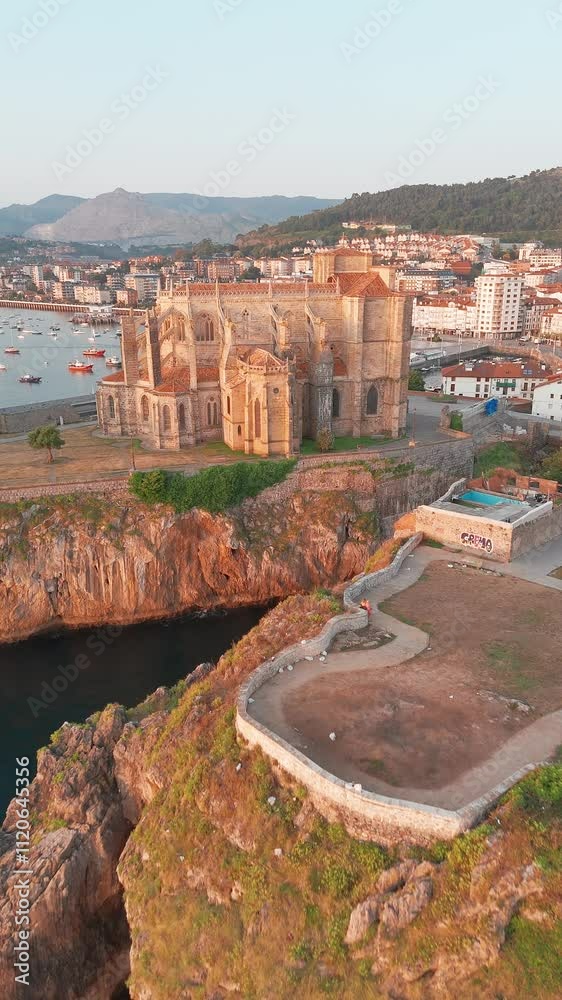 Aerial view of Castro Urdiales town at sunrise, Cantabria, northern Spain Aerial view of Castro Urdiales town at sunrise, Cantabria, northern Spain