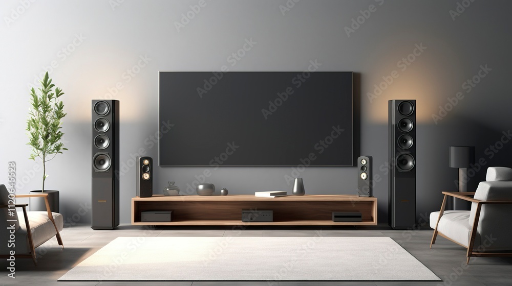 A photo of a minimalist home theater setup A photo of a minimalist home theater setup