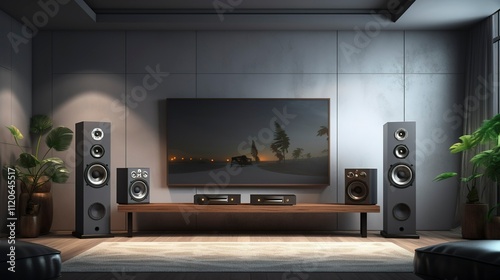 A photo of a minimalist home theater setup
