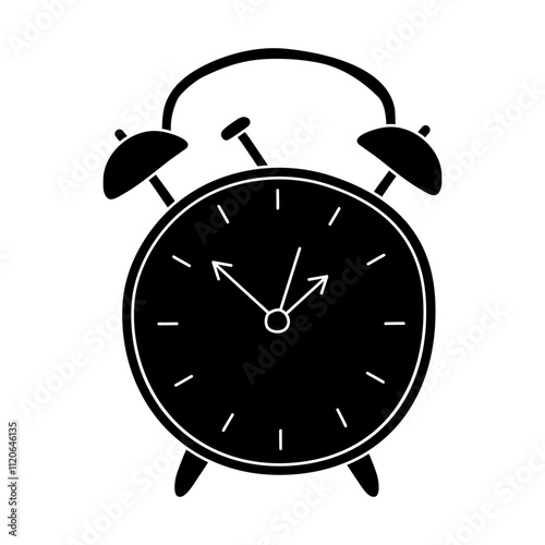 Black silhouette of old fashioned alarm clock, glyph icon flat vector