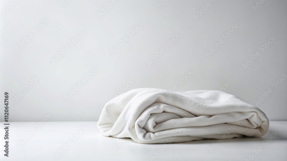 A minimalist still life showcasing a white blanket on a white backdrop, highlighting serenity, texture, and simplicity in the realm of documentary photography. A minimalist still life showcasing a white blanket on a white backdrop, highlighting serenity, texture, and simplicity in the realm of documentary photography.