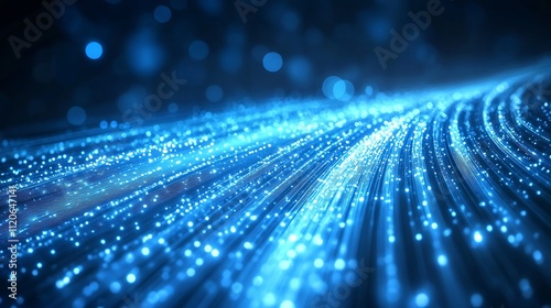 Sparkling Blue Optics Glowing in Motion on Dark Background HighSpeed Data Transmission Technology : Generative AI photo