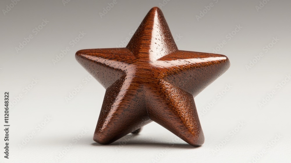 A handcrafted wooden star with smooth polished edges, resting elegantly on a pure white surface, symbolizing awards and success A handcrafted wooden star with smooth polished edges, resting elegantly on a pure white surface, symbolizing awards and success