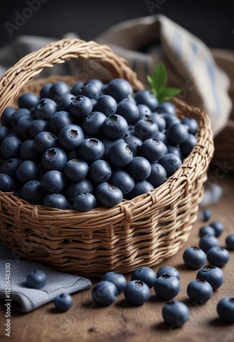 Wallpaper Mural Fresh blueberries piled high on a woven basket, natural, basket Torontodigital.ca