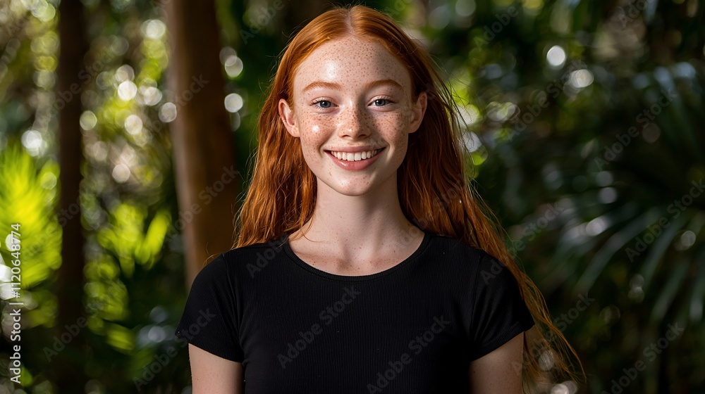 Happy redhead woman smiling outdoors in nature. Happy redhead woman smiling outdoors in nature.