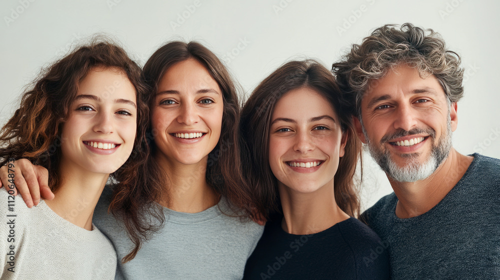Fototapeta premium Happy group portrait of young caucasian family with smiling faces
