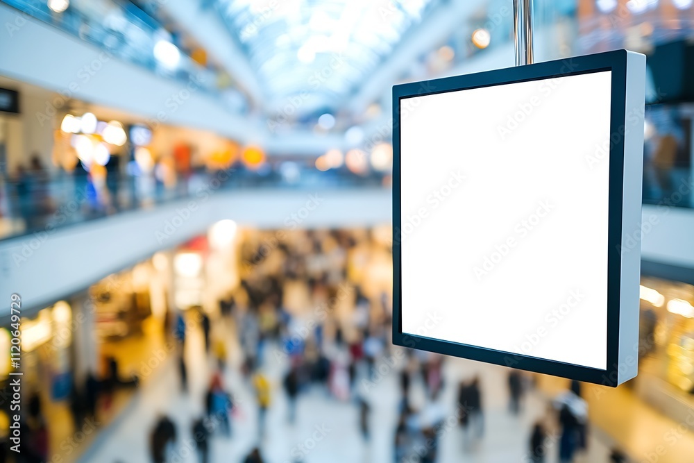 Obraz premium Blank Digital Display in Vibrant Shopping Center with Busy Crowd and Blurred Background : Generative AI