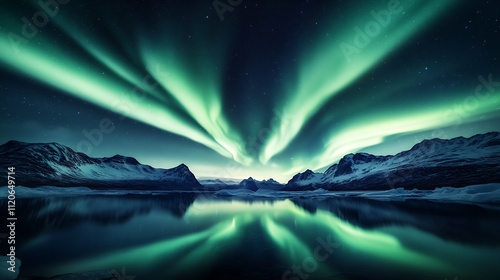 Wallpaper Mural Stunning Aurora Borealis Display Over Snowy Mountains in Pristine Arctic Wilderness : Generative AI Torontodigital.ca
