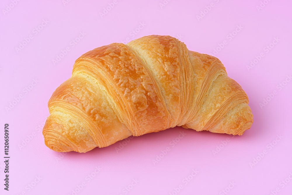 Single Croissant on Pastel Pink Minimalist Background Single Croissant on Pastel Pink Minimalist Background