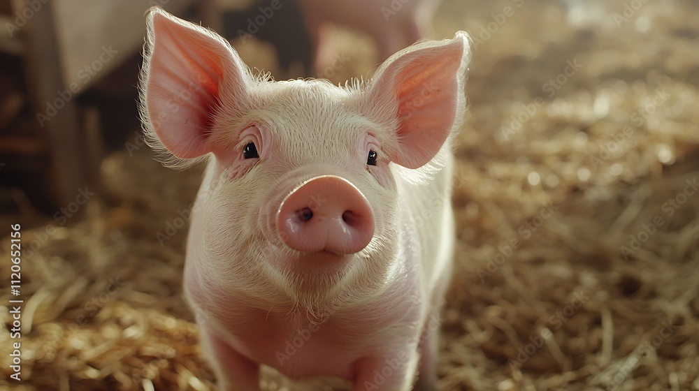 Charming Piglet on Straw in Sunlit Barn Capturing Rustic Farm Ambience : Generative AI Charming Piglet on Straw in Sunlit Barn Capturing Rustic Farm Ambience : Generative AI