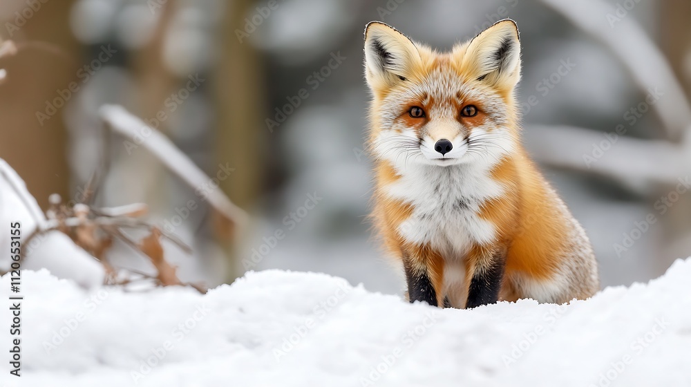 Regal Red Fox Standing in Serene SnowCovered Forest Setting : Generative AI Regal Red Fox Standing in Serene SnowCovered Forest Setting : Generative AI