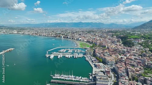 View of Castellammare di Stabia and Mount Vesuvius from a drone, Naples, Italy, Europe