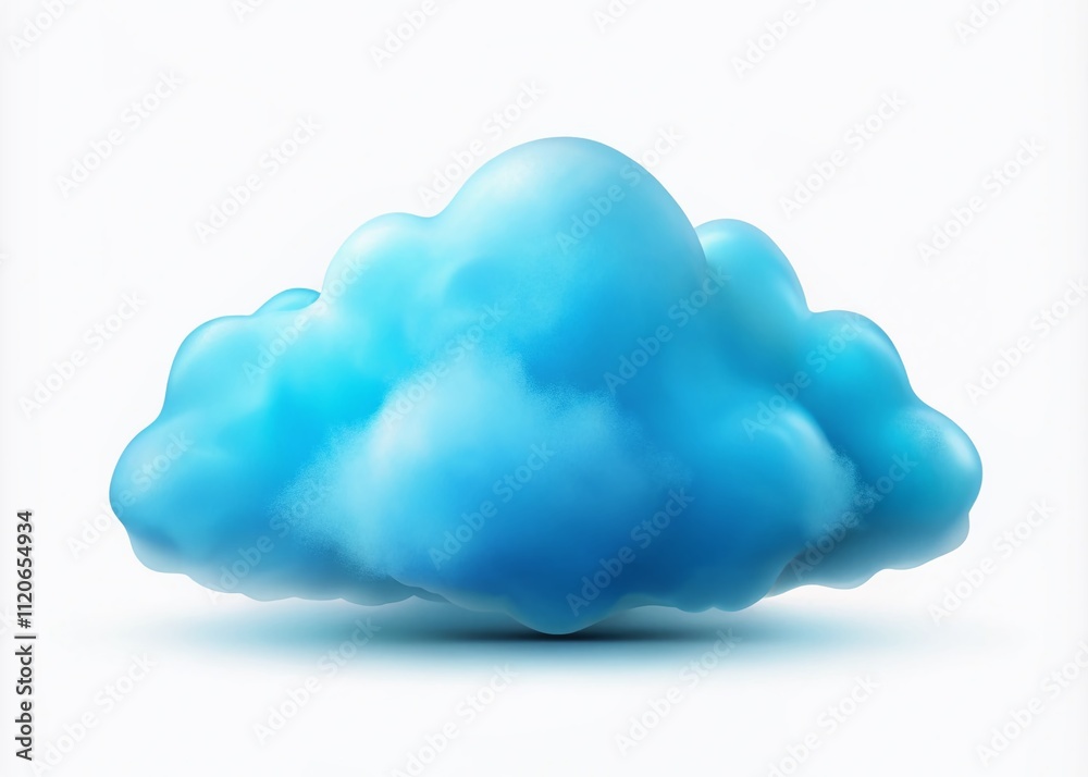 A realistic minimalist blue cloud with white tips against a white background, ideal for illustrations, designs, and various creative projects. Embrace simplicity in your artwork.