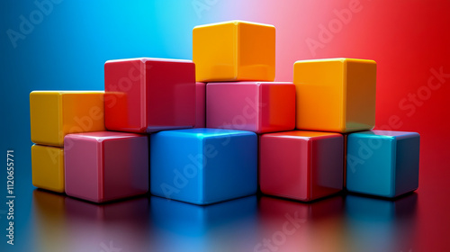 Colorful stacked cubes against vibrant gradient background