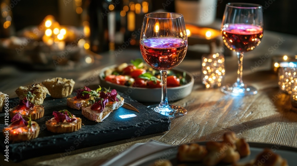 Romantic dinner with wine, appetizers, and candles. Romantic dinner with wine, appetizers, and candles.