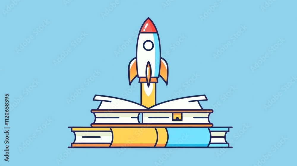 Fototapeta premium Rocket Launching from a Book