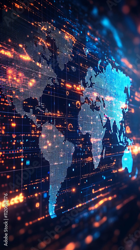 digital world map with vibrant data visuals and glowing connections