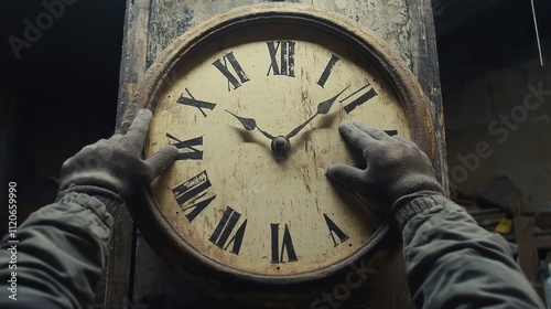 DIY giant clock hands showing midnight on sticks for photos