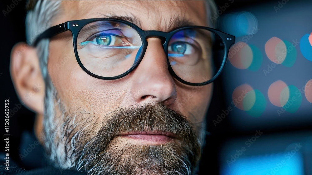 Close-up Portrait of a Thoughtful Mature Man with Glasses Close-up Portrait of a Thoughtful Mature Man with Glasses