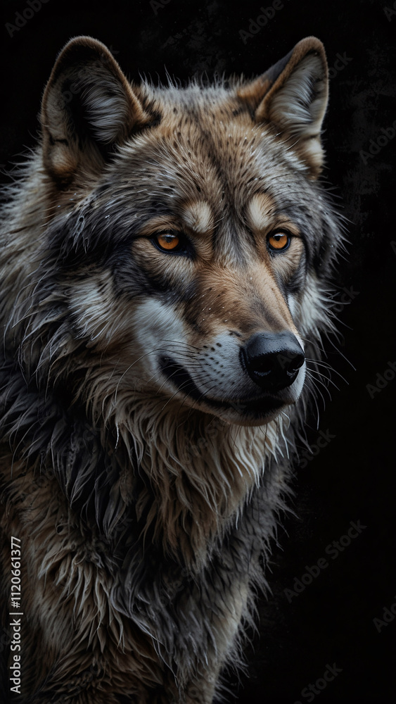 Fototapeta premium Majestic Wild Wolf Under a Dark Abstract Sky Artistic Professional Photography with Striking Contrast and Bold Details