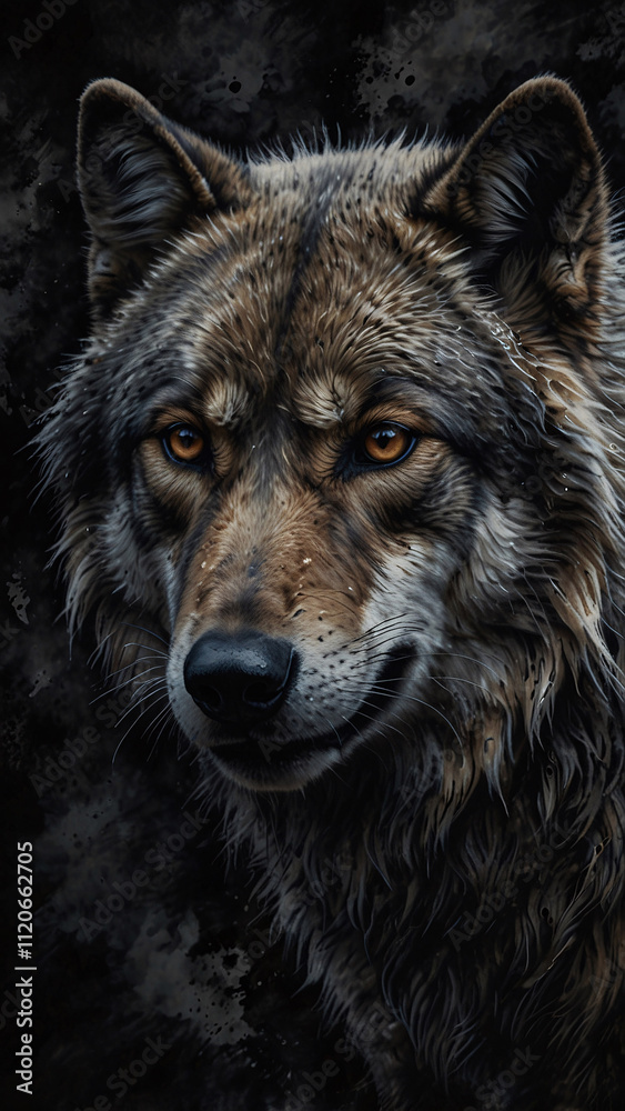 Fototapeta premium Striking Wild Wolf in Abstract Dark World Professional Photography with Creative Artistic Shadows and Composition