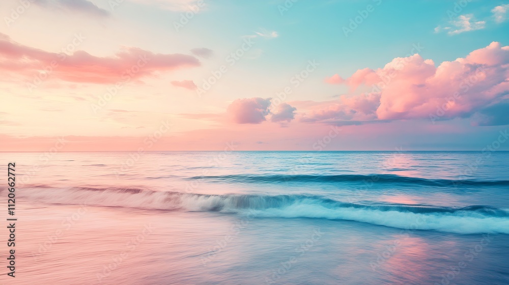 Serene Ocean Waves with Soft Pastel Sky at Tranquil Sunset : Generative AI Serene Ocean Waves with Soft Pastel Sky at Tranquil Sunset : Generative AI