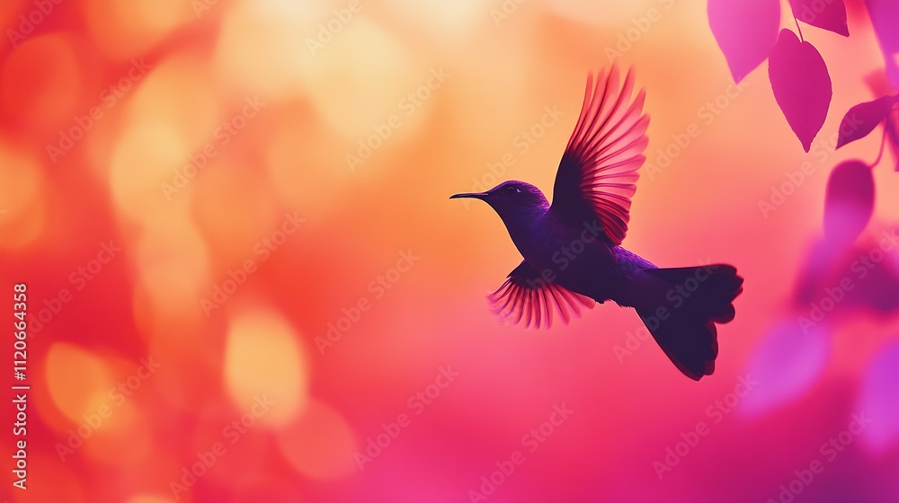 Fototapeta premium Vibrant Hummingbird in Flight Against Colorful Abstract Background in Dreamy Light : Generative AI