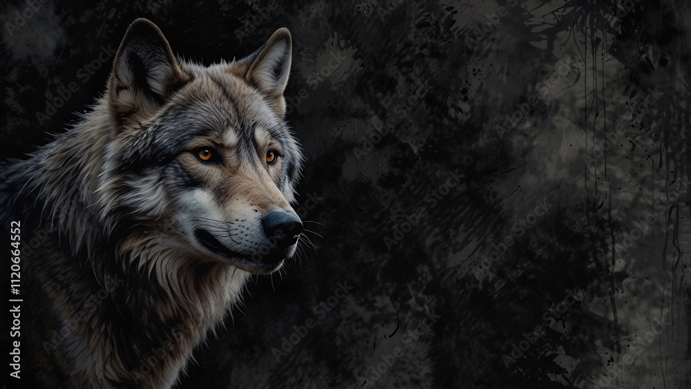 Fototapeta premium Dramatic Wild Wolf in Shadowy Abstract World Captured with Professional Precision and Artistic Flair