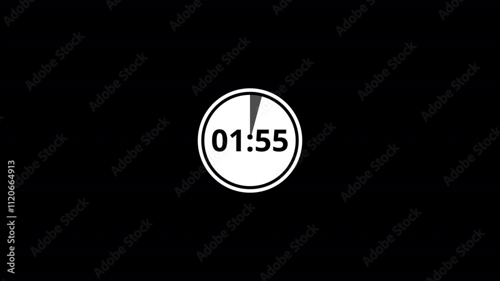 Two minute circle countdown timer animation on transparent background with alpha channel countdown video