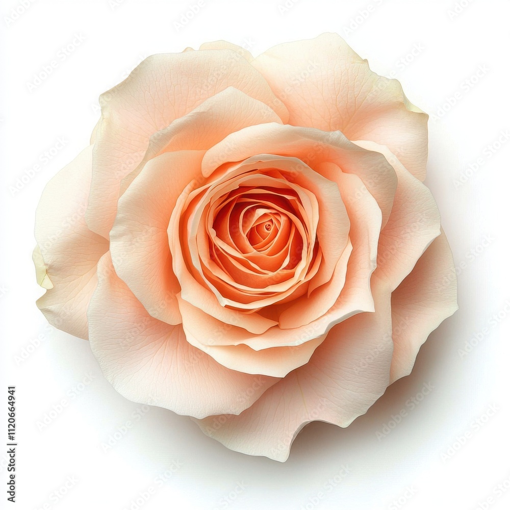 Fototapeta premium Peach rose with delicate petals on white isolate background.