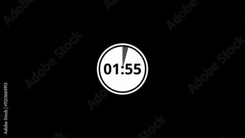 Two minute circle countdown timer animation on transparent background with alpha channel countdown video