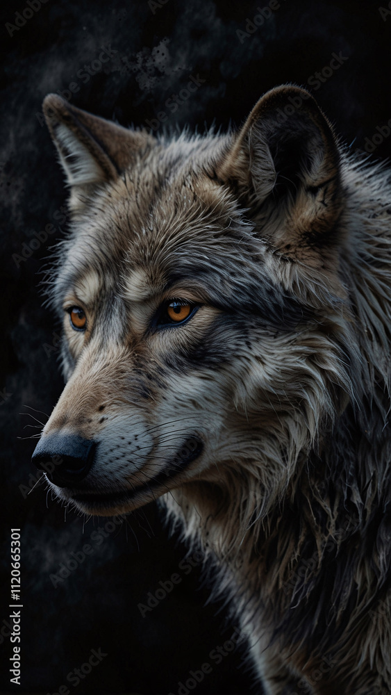 Fototapeta premium Intense Wild Wolf in a Surreal Abstract Landscape Professional High Quality Photo with Dark and Mysterious Vibes