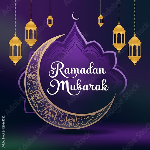 Ramadan Mubarak Crescent Moon Festive Greeting Card Design