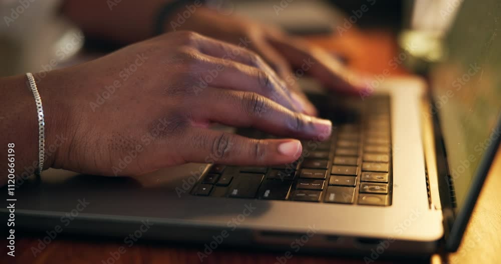 Typing, laptop and hands of business person at night for online planning, writing proposal and research. Creative, remote work and writer on computer for article, newsletter and project deadline Typing, laptop and hands of business person at night for online planning, writing proposal and research. Creative, remote work and writer on computer for article, newsletter and project deadline