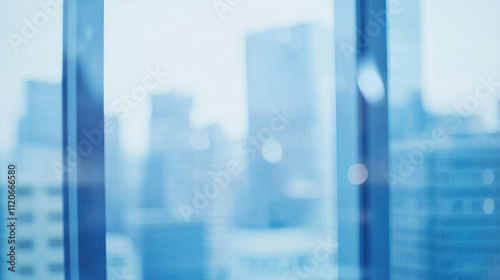 Blurred glass wall of modern business office building at the business center use for background in business concept. Blur corporate business office. Abstract windows with a blue tint.