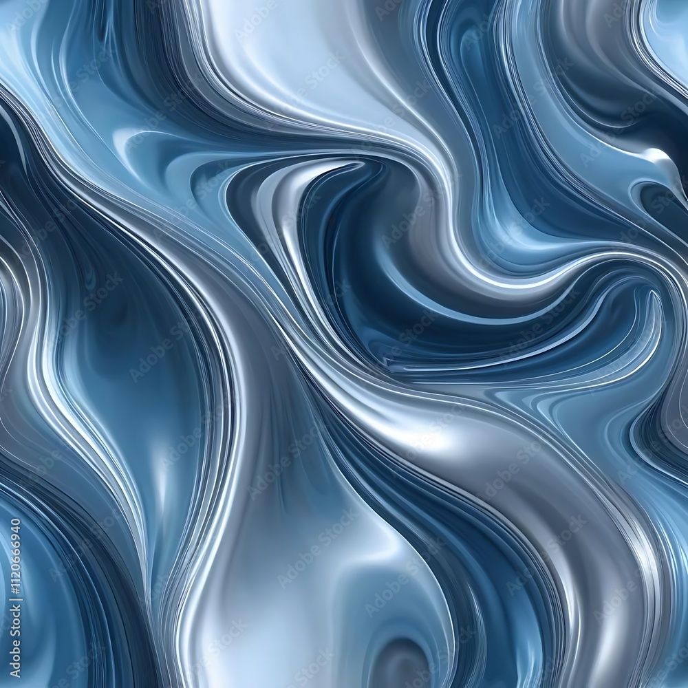 Abstract Liquid Elegance in Blue and Silver. generative by AI Abstract Liquid Elegance in Blue and Silver. generative by AI