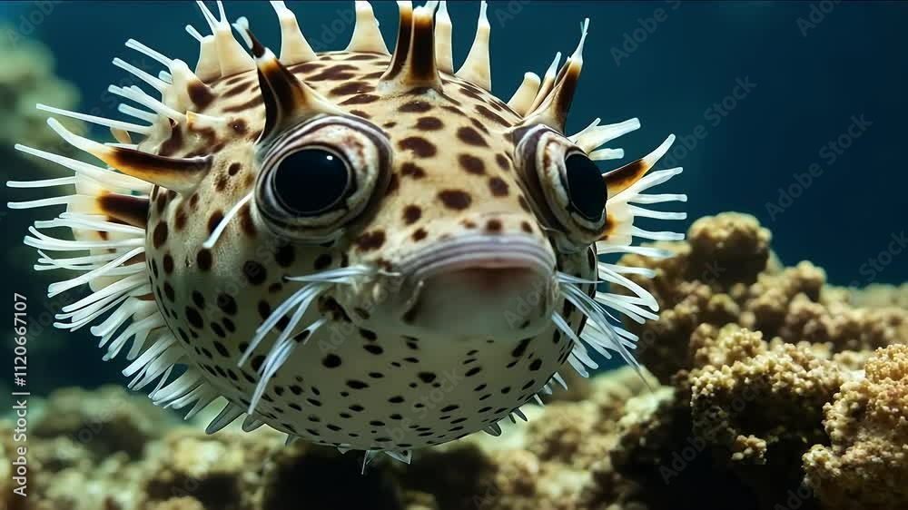 balloonfish video diodon puffer fish animal ballon creature facing olated sea