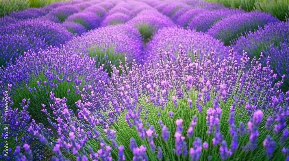 Fototapeta premium Field of lavender in full bloom, with vibrant purple colors stretching to the horizon