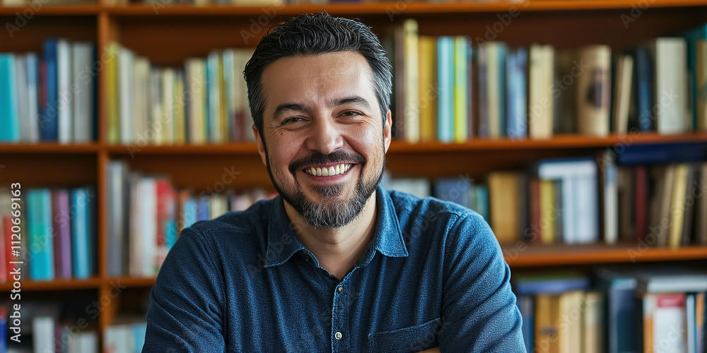 40 year old university professor in library 40 year old university professor in library