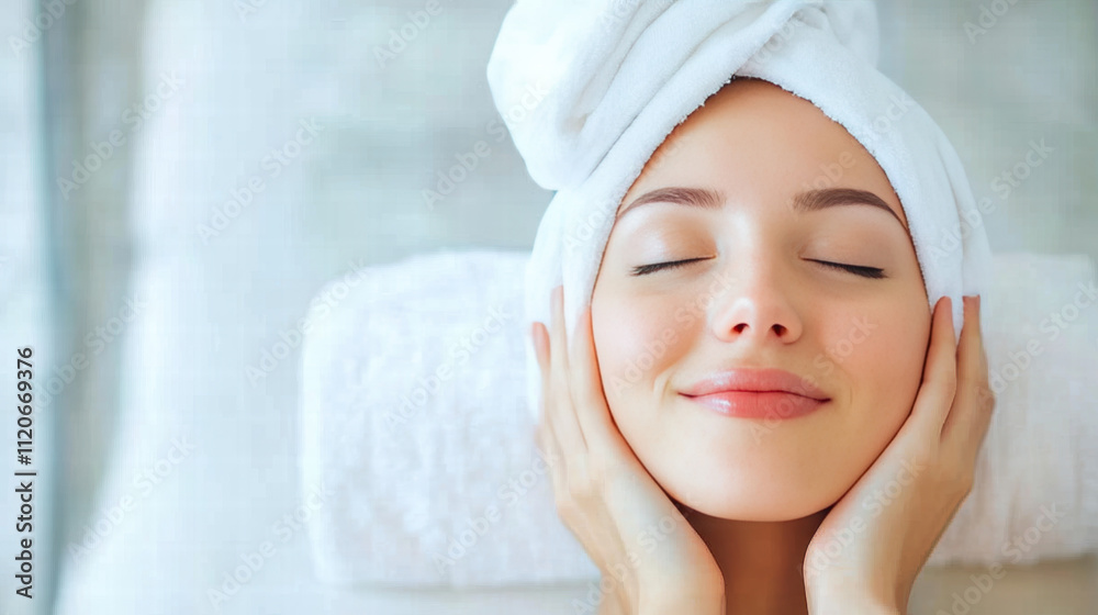 A woman is smiling and holding her face with her hands A woman is smiling and holding her face with her hands
