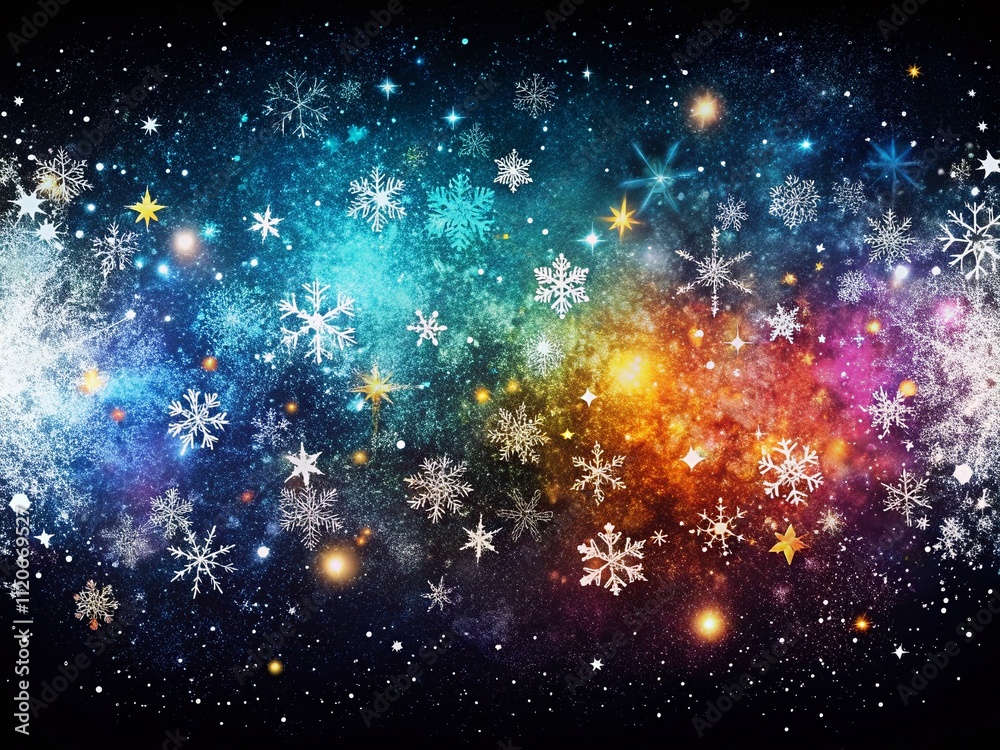Fototapeta premium A transparent black distressed overlay infused with white particles creates a stunning night sky effect, enhancing visuals with captivating depth and texture for artistic designs.