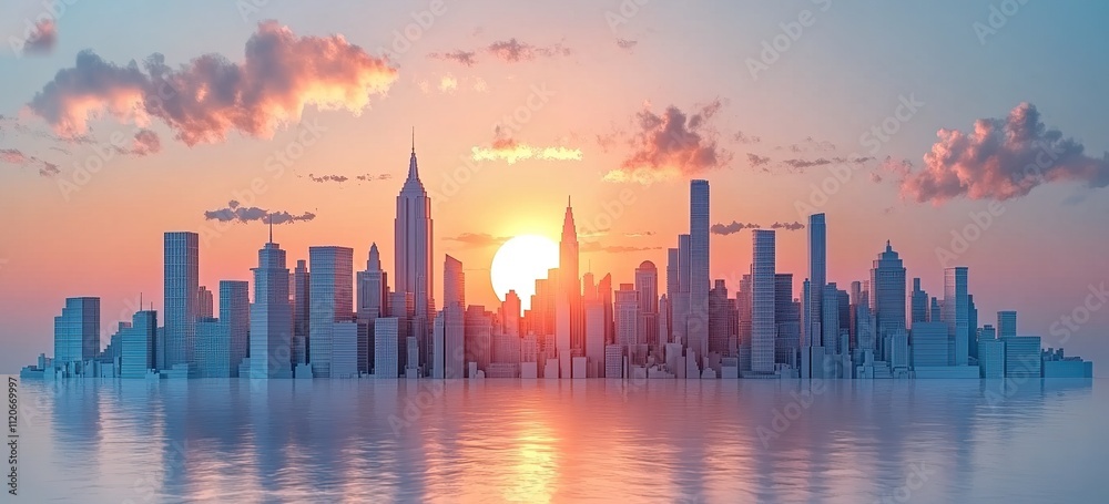 city skyline papercraft lightbox. minimalist. modern city. panorama 