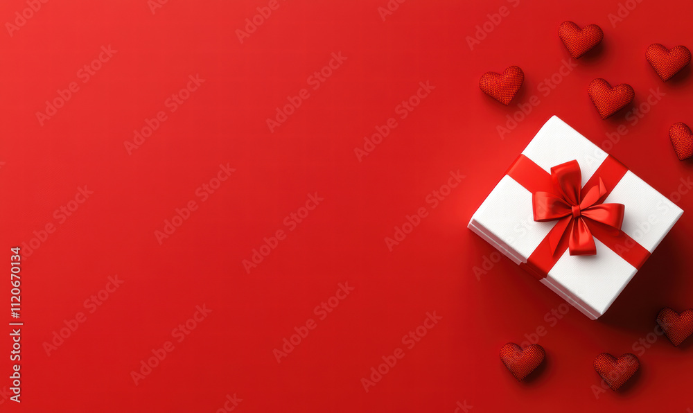 A white box with a red bow sits on a red background A white box with a red bow sits on a red background