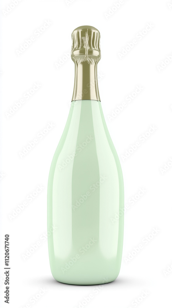 Pale Green Champagne Bottle on White Background