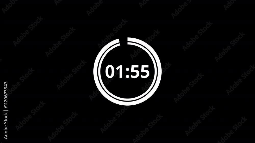 Two minute circle countdown timer animation on transparent background with alpha channel countdown video